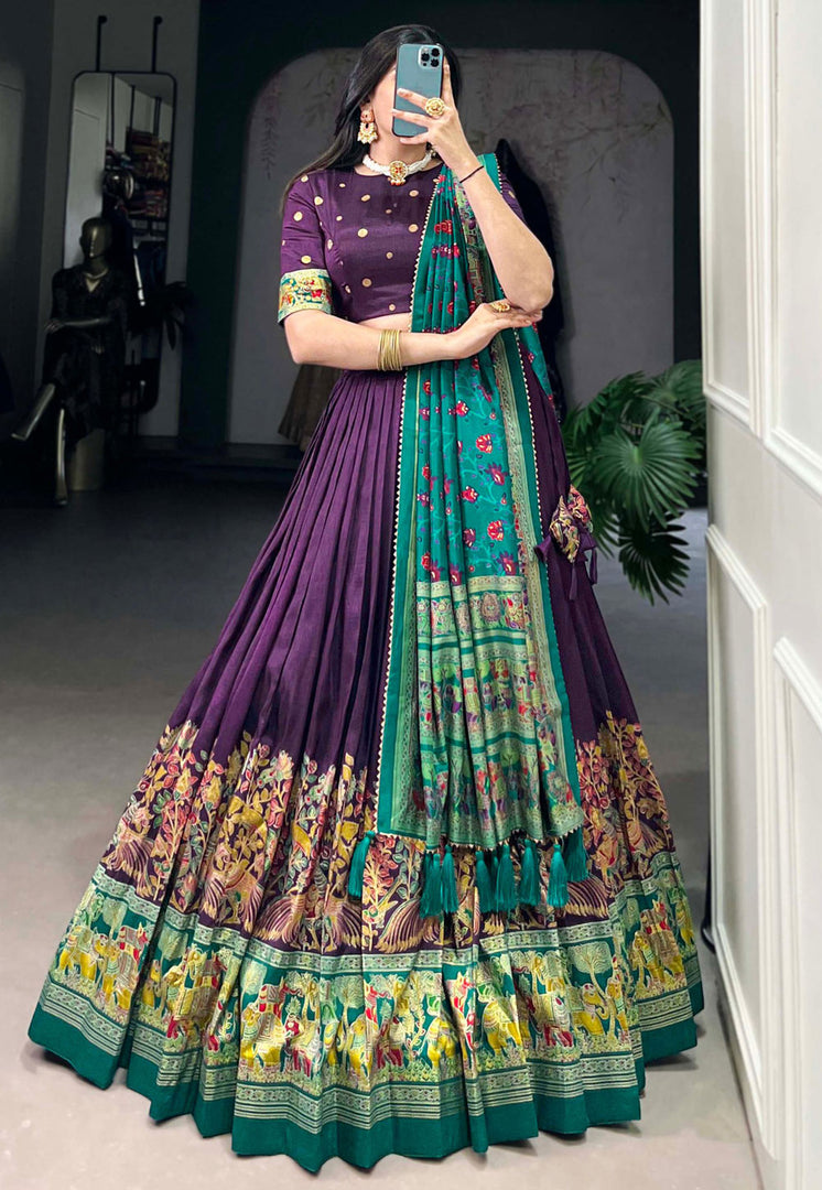 Purple Tussar Silk Lehenga Choli