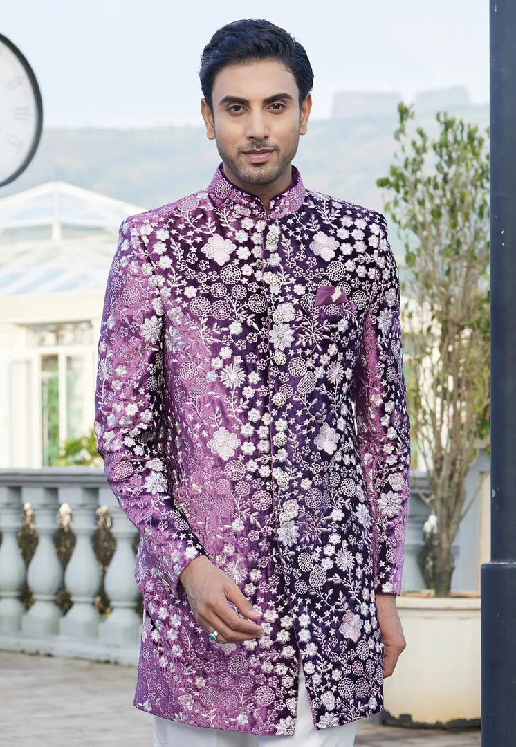 Purple Velvet Indo Western Suit