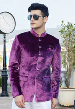 Load image into Gallery viewer, Purple Velvet Jodhpuri Suit
