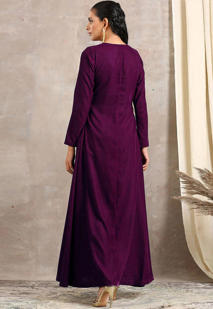 Purple Velvet Kurta Set With Pant