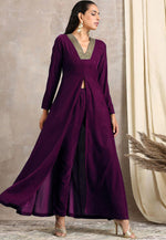 Load image into Gallery viewer, Purple Velvet Kurta Set With Pant
