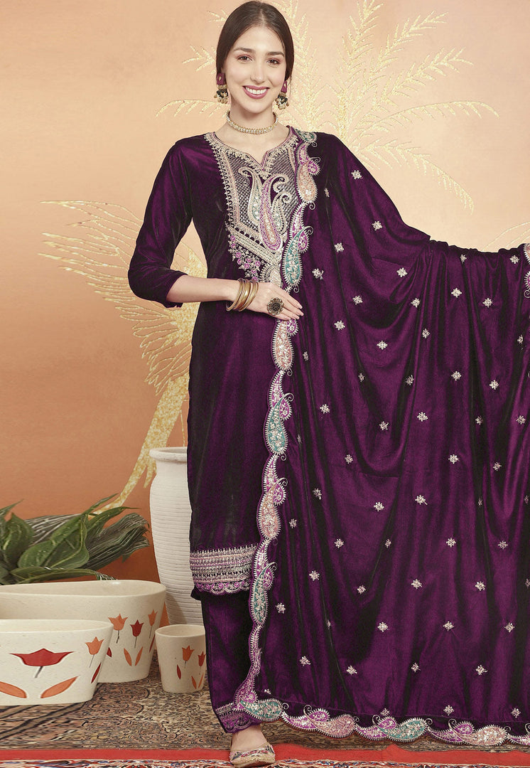 Purple Velvet Pakistani Suit