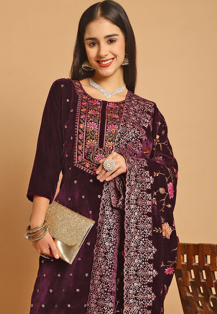 Purple Velvet Pakistani Suit