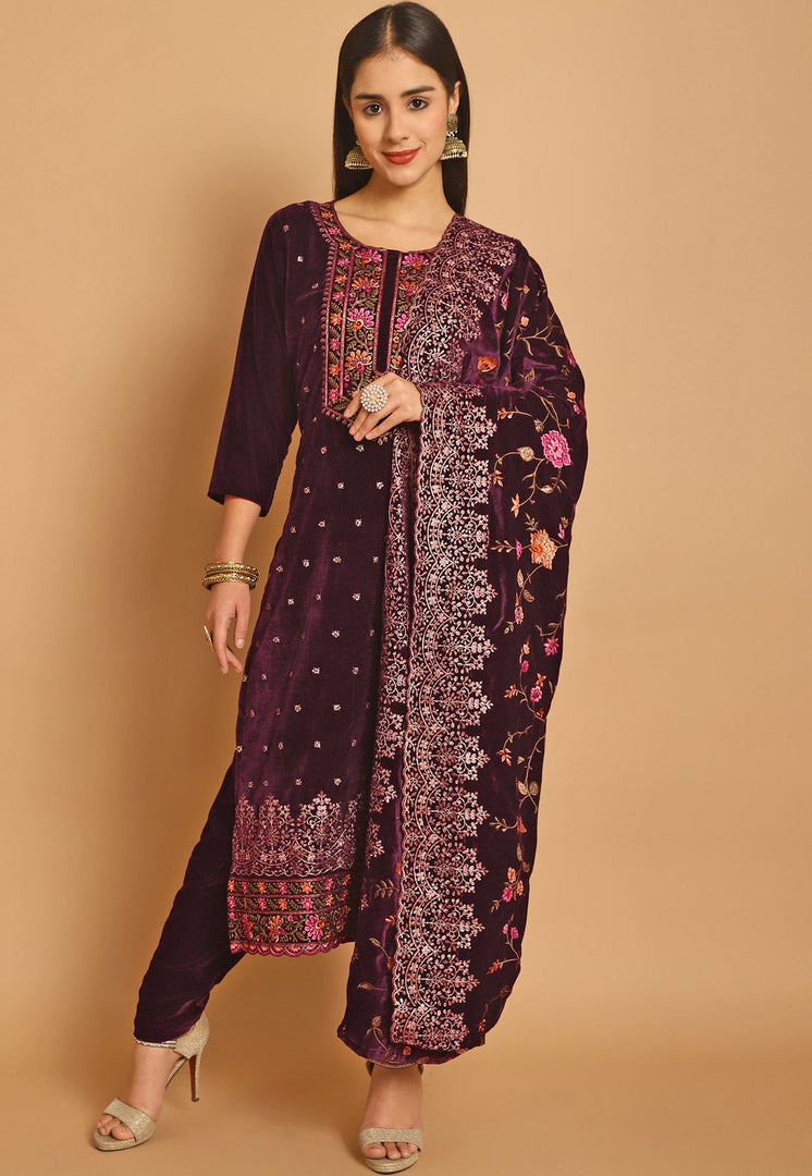 Purple Velvet Pakistani Suit
