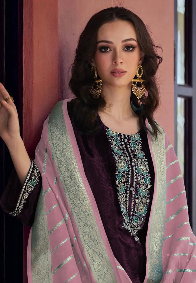 Purple Velvet Pakistani Suit