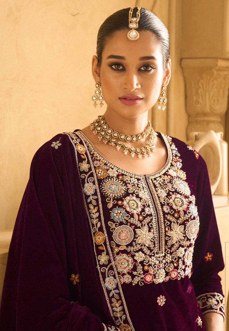 Purple Velvet Palazzo Suit