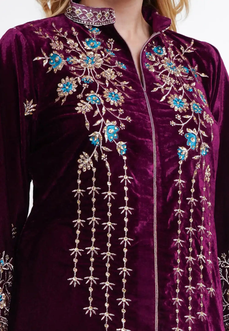 Purple Velvet Readymade Pakistani Suit