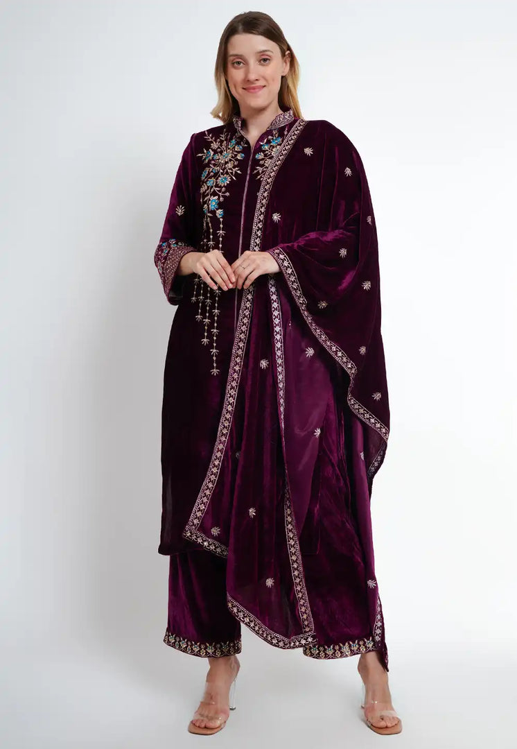 Purple Velvet Readymade Pakistani Suit