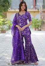 Load image into Gallery viewer, Purple Viscose Georgette Readymade Sharara Suit
