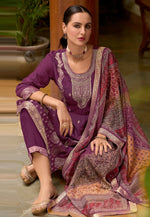 Load image into Gallery viewer, Purple Viscose Jacquard Readymade Pakistani Suit
