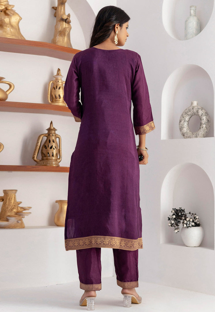 Purple Viscose Jacquard Readymade Pakistani Suit