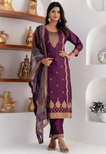 Load image into Gallery viewer, Purple Viscose Jacquard Readymade Pakistani Suit
