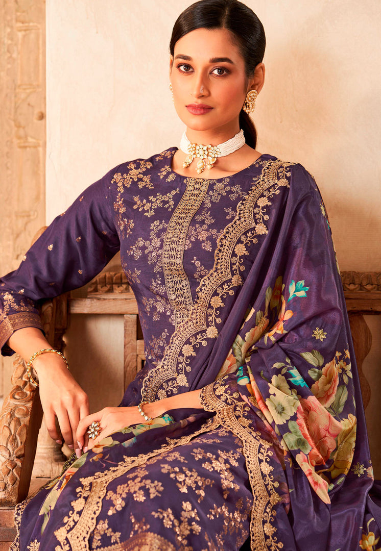 Purple Viscose Palazzo Suit