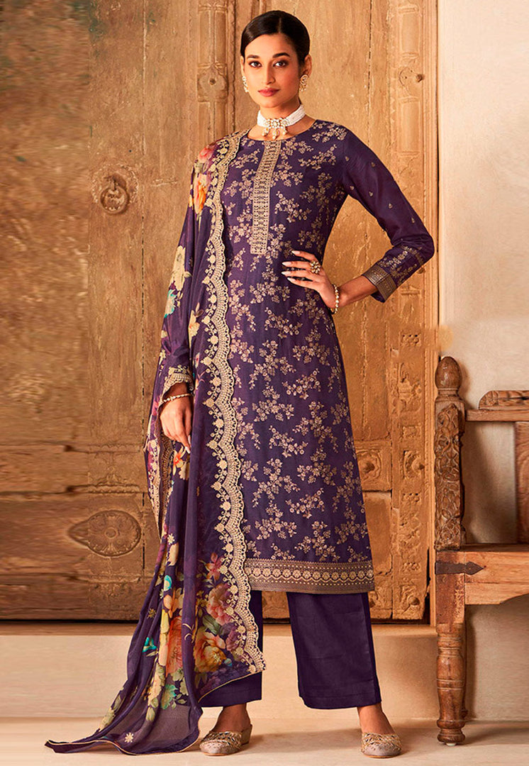 Purple Viscose Palazzo Suit