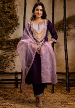 Load image into Gallery viewer, Purple Viscose Rayon Readymade Pakistani Suit
