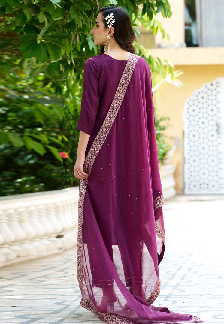 Purple Viscose Rayon Readymade Pakistani Suit