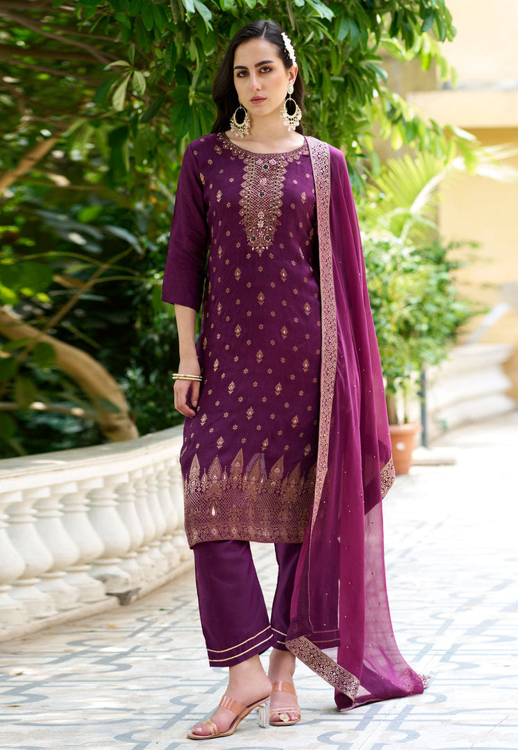 Purple Viscose Rayon Readymade Pakistani Suit