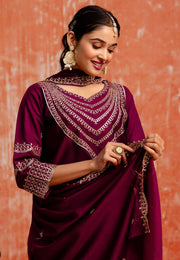 Purple Viscose Rayon Readymade Pant Style Suit