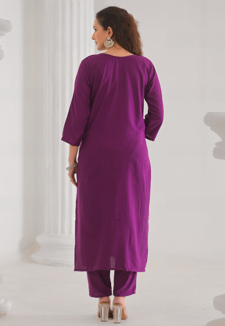 Purple Viscose Rayon Readymade Pant Style Suit