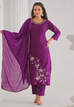 Load image into Gallery viewer, Purple Viscose Rayon Readymade Pant Style Suit

