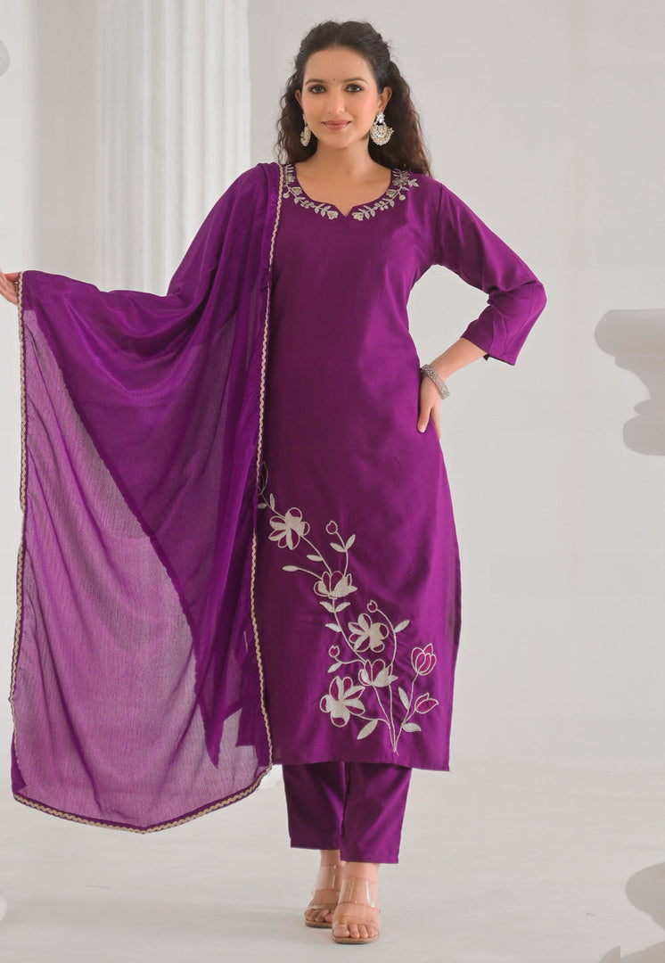 Purple Viscose Rayon Readymade Pant Style Suit