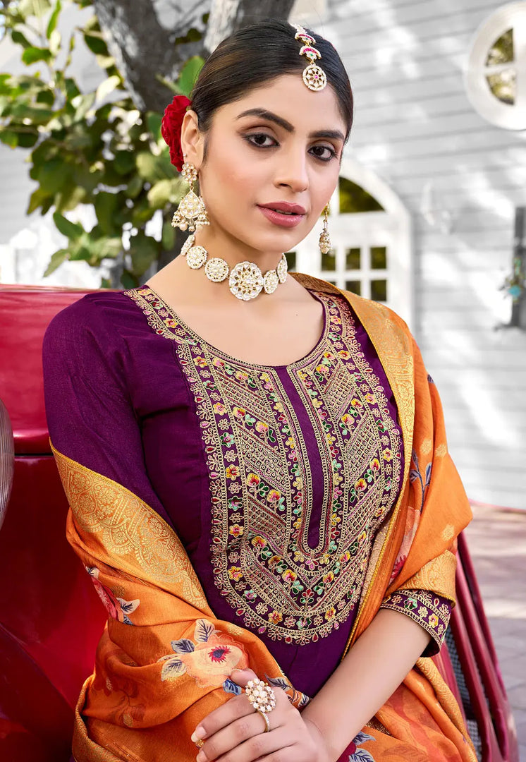 Purple Viscose Readymade Anarkali Suit