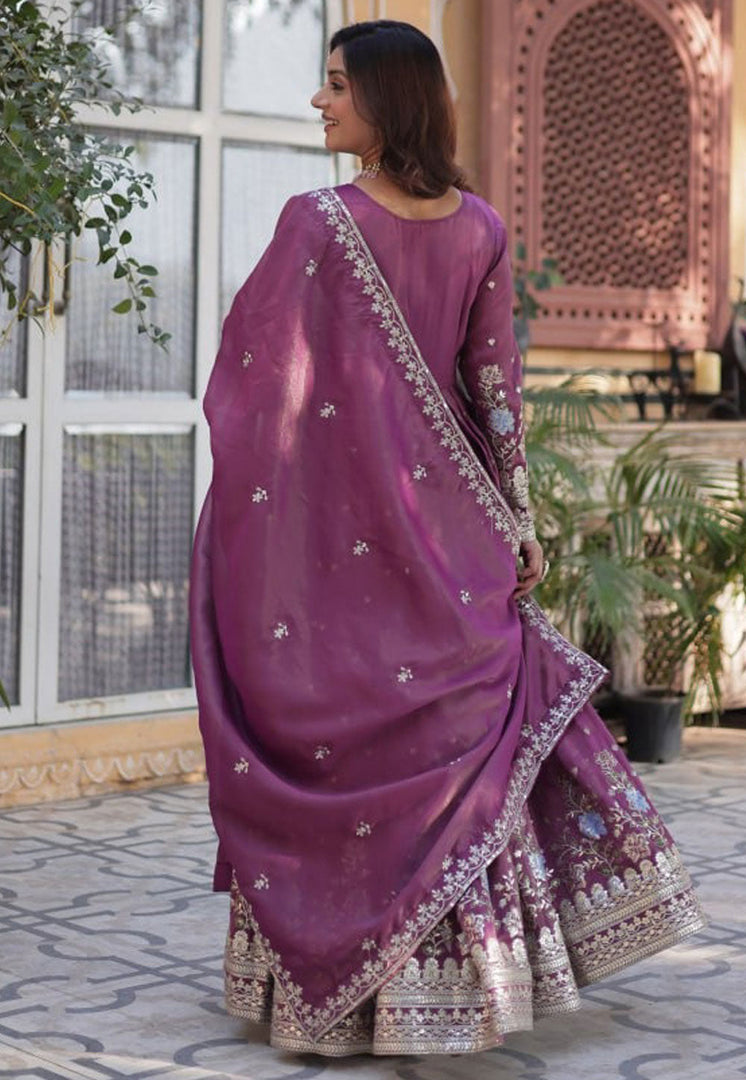 Purple Viscose Readymade Anarkali Suit