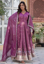Load image into Gallery viewer, Purple Viscose Readymade Anarkali Suit
