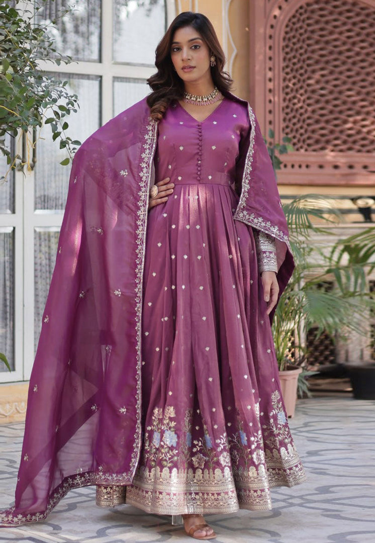 Purple Viscose Readymade Anarkali Suit