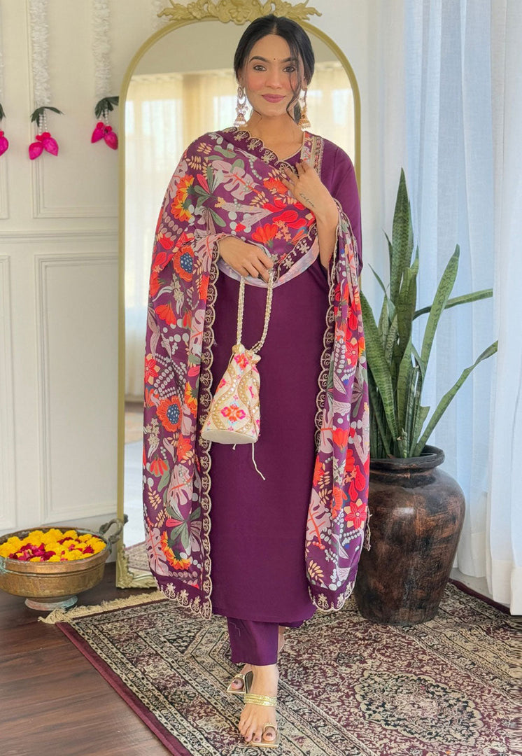 Purple Viscose Readymade Pakistani Suit