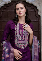 Load image into Gallery viewer, Purple Viscose Readymade Pant Style Suit
