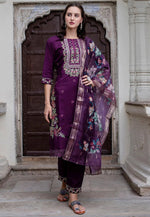 Load image into Gallery viewer, Purple Viscose Readymade Pant Style Suit
