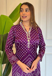 Purple Viscose Readymade Pant Style Suit