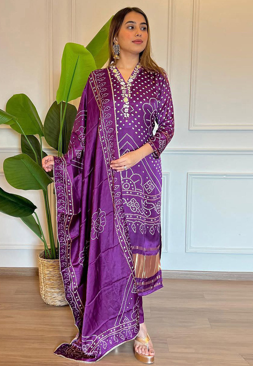 Purple Viscose Readymade Pant Style Suit