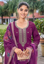 Load image into Gallery viewer, Purple Viscose Readymade Pant Style Suit

