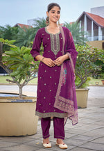 Load image into Gallery viewer, Purple Viscose Readymade Pant Style Suit
