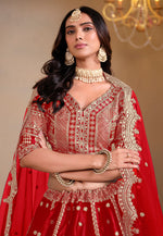 Load image into Gallery viewer, Red Art Silk Circular Lehenga Choli
