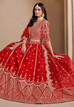 Load image into Gallery viewer, Red Art Silk Circular Lehenga Choli
