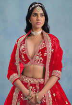 Load image into Gallery viewer, Red Art Silk Circular Lehenga Choli
