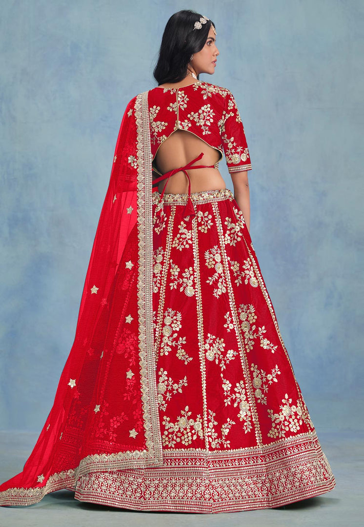 Red Art Silk Circular Lehenga Choli