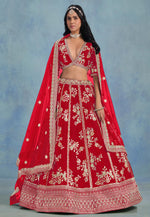Load image into Gallery viewer, Red Art Silk Circular Lehenga Choli
