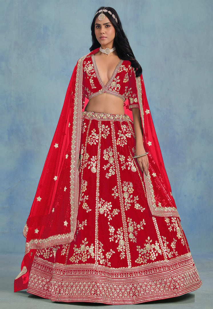 Red Art Silk Circular Lehenga Choli