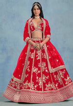 Load image into Gallery viewer, Red Art Silk Circular Lehenga Choli
