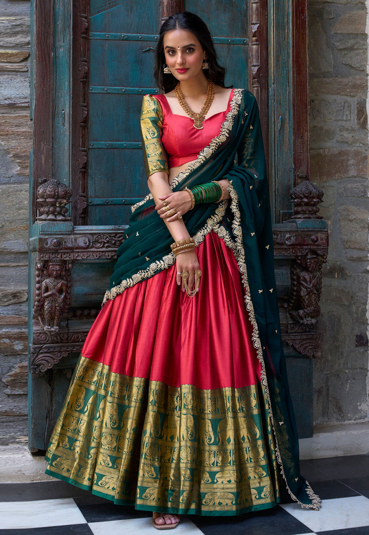 Red Art Silk Circular Lehenga Choli