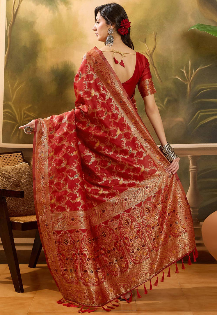 Red Banarasi Jacquard Saree