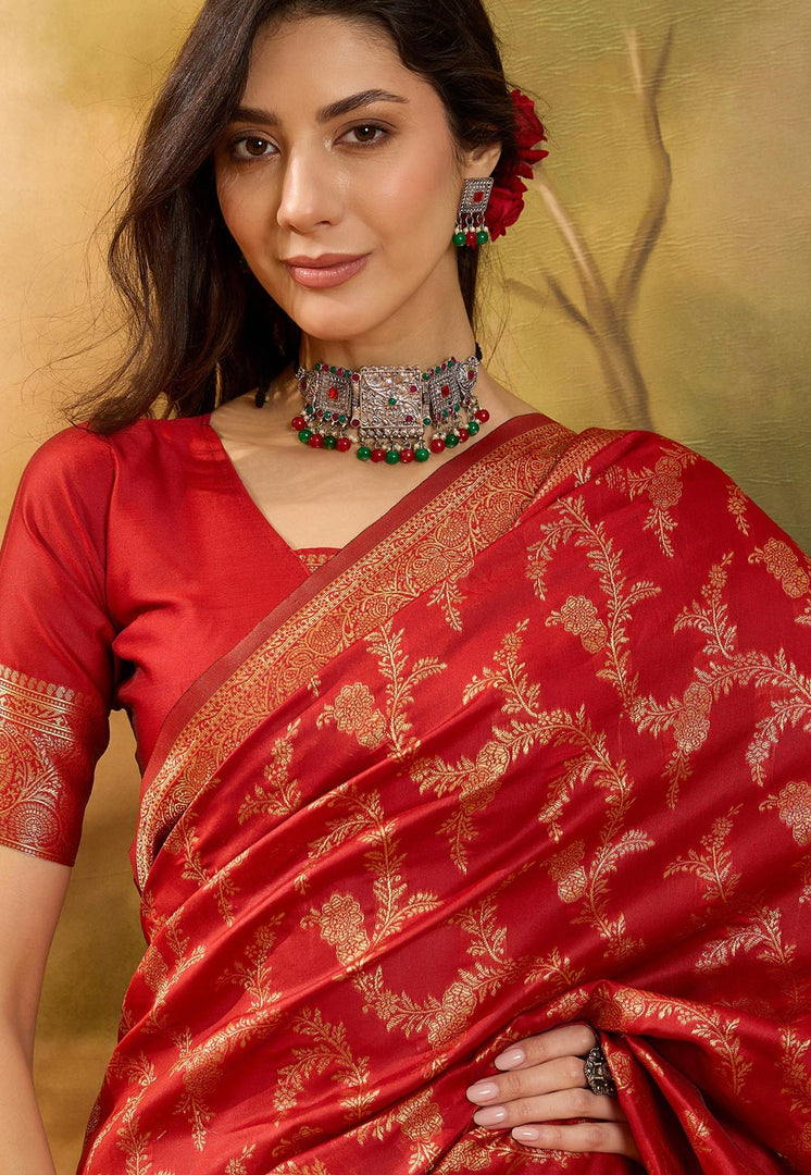 Red Banarasi Jacquard Saree