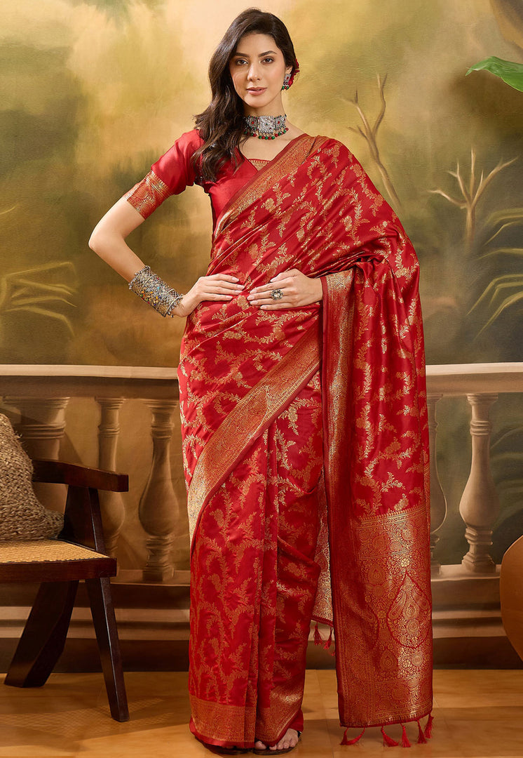 Red Banarasi Jacquard Saree