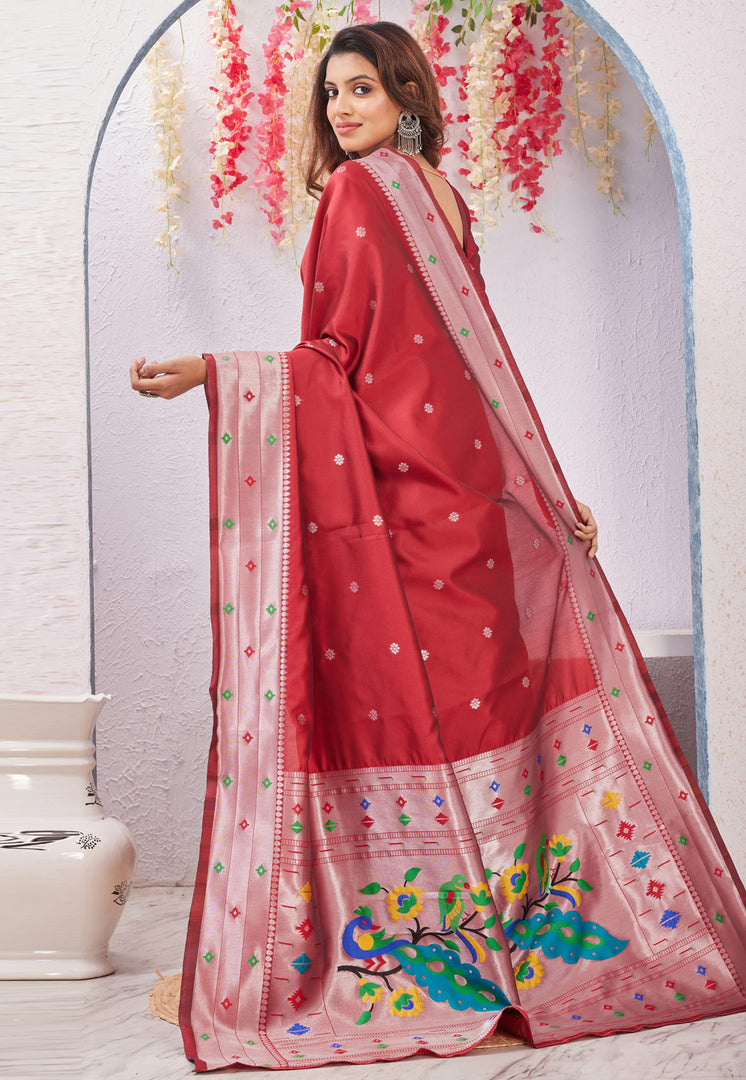 Red Banarasi Silk Paithani Saree