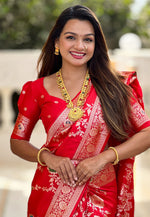 Load image into Gallery viewer, Red Banarasi Silk Saree
