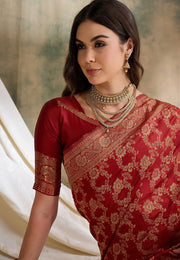 Red Banarasi Silk Saree With Blouse